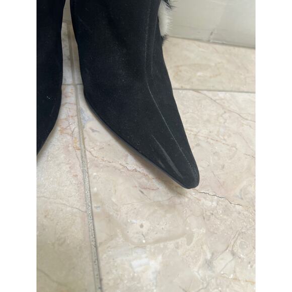 Black Suede Escada Boots with Mink Trim - Picture 4 of 7
